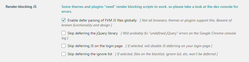 FVM Konfiguration - Teil 9 - Render-blocking JS Optionen