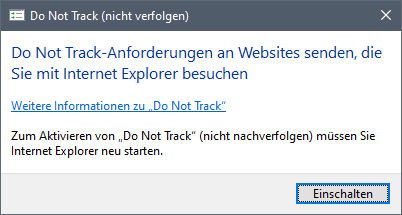 Internet Explorer 11 "Do Not Track" Einstellung bestätigen