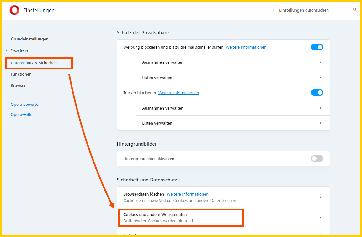 Opera "Do Not Track" Einstellung - Schritt 1