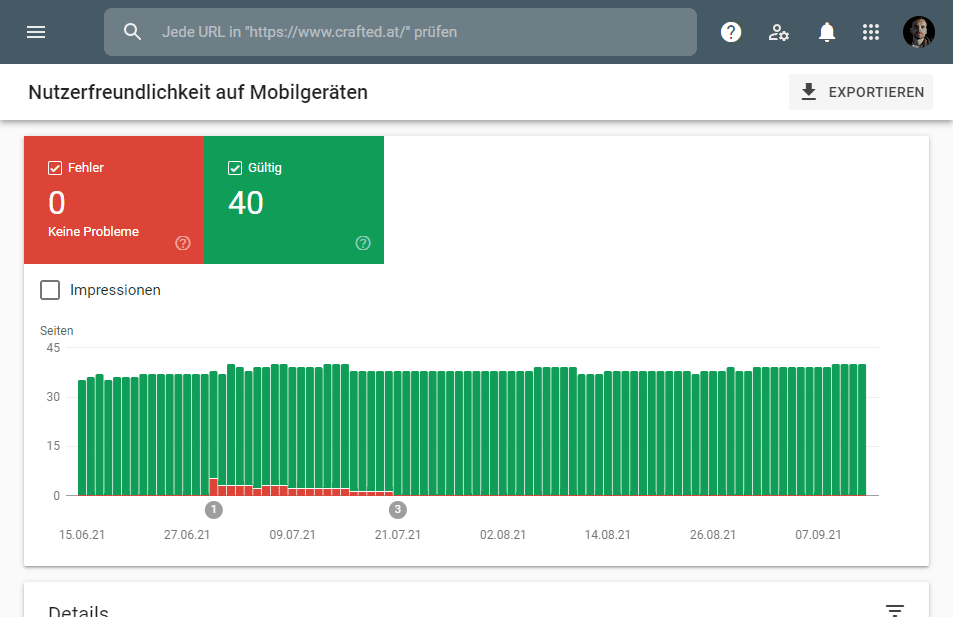 Report zur Nutzerfreundlichkeit auf Mobilgeräten in der Google Search Console