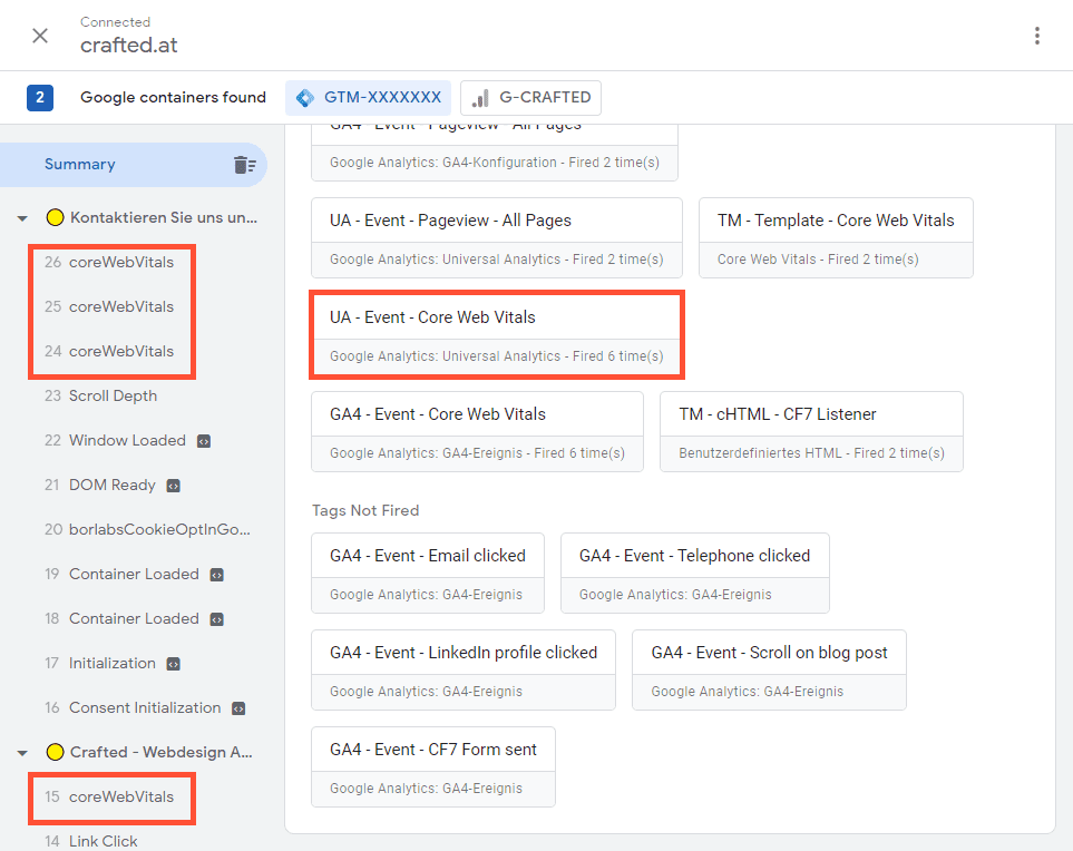 Tag Assistant - Universal Analytics: Tags und Events